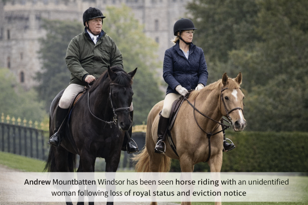 Andrew is seen horse riding amid accusations he is ‘hiding’ from Epstein questions
